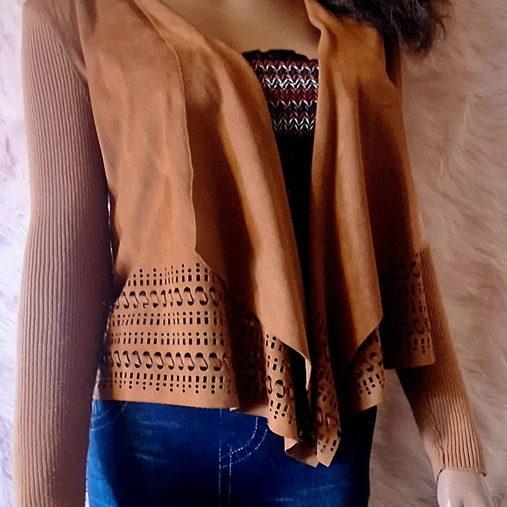 Women's Brown Open Front Sweater